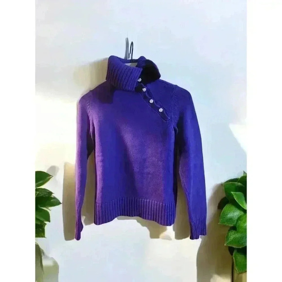 Lauren Ralph Lauren Womens Purple Knit Pullover Sweater Asymmetrical Buttons P/S - Picture 1 of 4